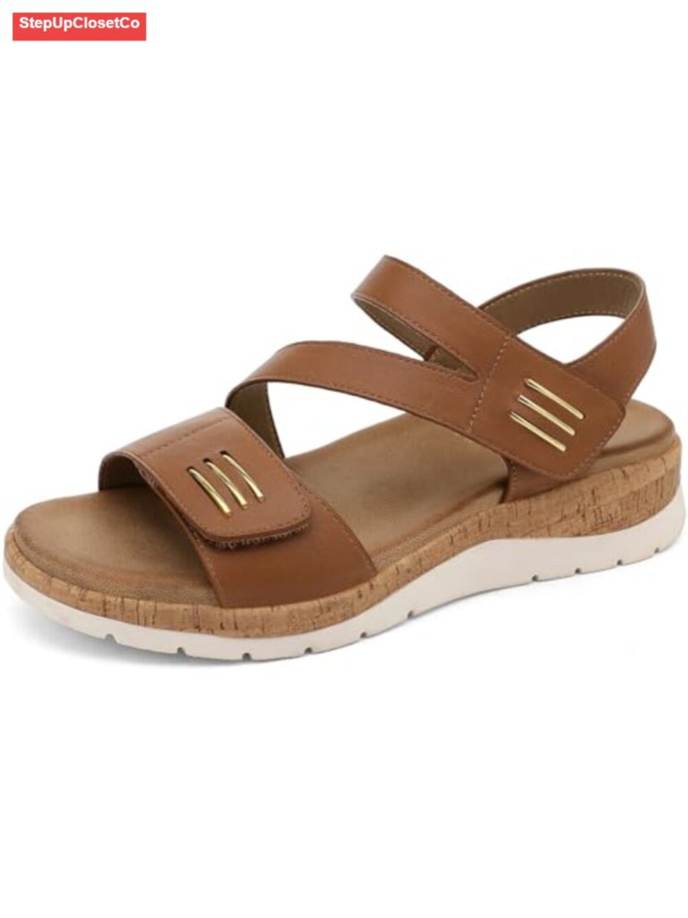 Womens Low Wedge Walking Sandals with Arch Support Open Toe Adjustable Straps